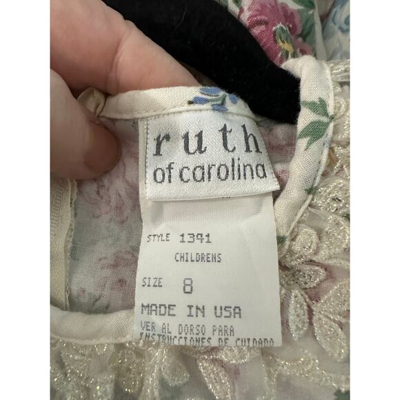 RUTH OF CAROLINA Vintage Floral Puff Sleeve Girl’s Dress - Sz 8 - Picture 4 of 5